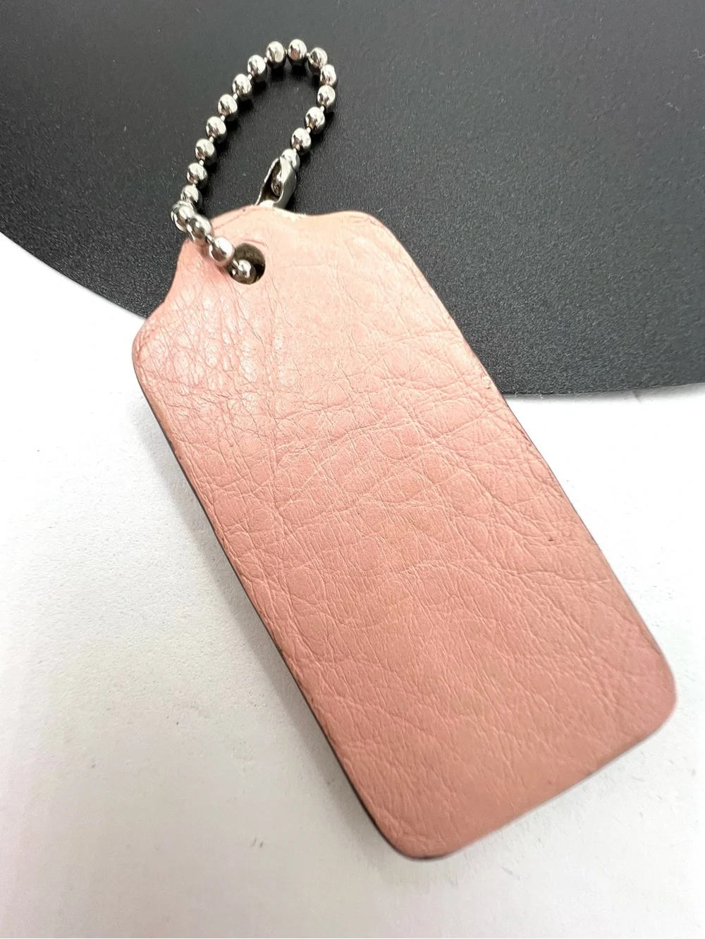 Coach Pink Leather Hangtag Bag Charm Silver Ball Chain Replacement Tag